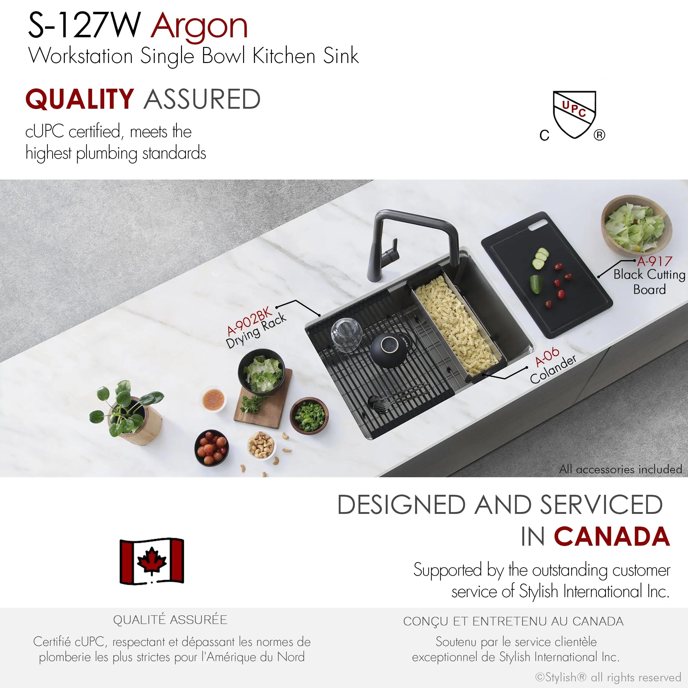 STYLISH 27 inch Workstation Single Bowl Undermount and Drop-in 16 Gauge Stainless Steel Kitchen Sink with Built in Accessories S-127W - Plumbing Market