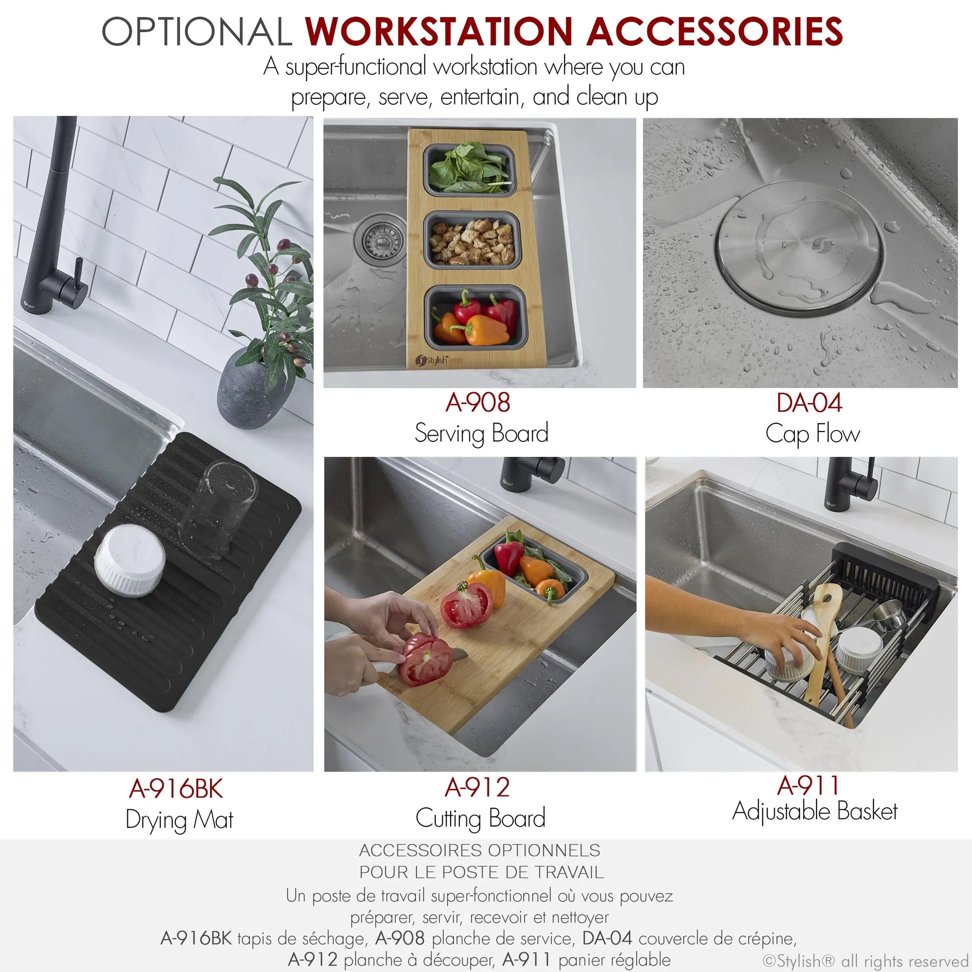 STYLISH 27 inch Workstation Single Bowl Undermount and Drop-in 16 Gauge Stainless Steel Kitchen Sink with Built in Accessories S-127W - Plumbing Market