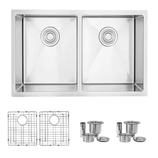 STYLISH 28 inch Double Bowl Dual mount 18G Stainless Steel Kitchen Sink with Grids and Strainers S-300TG - Plumbing Market