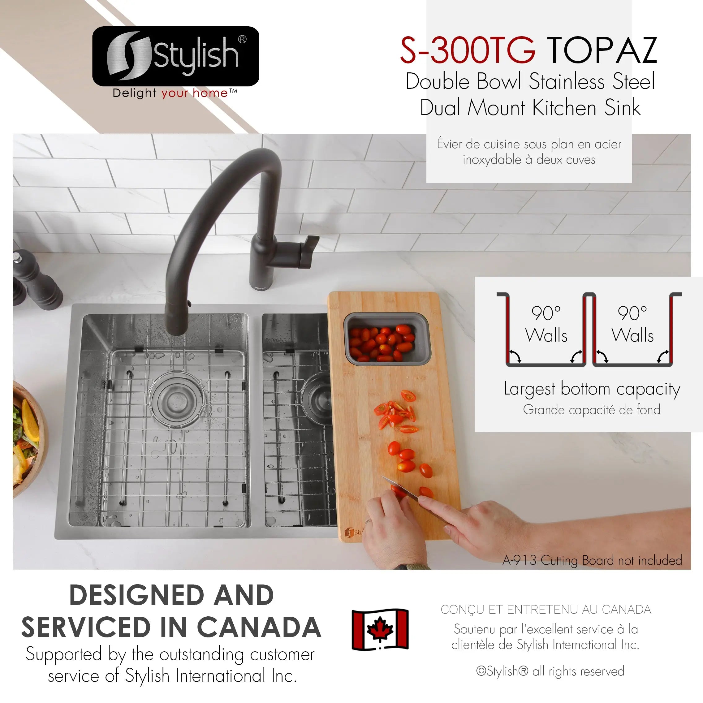 STYLISH 28 inch Double Bowl Dual mount 18G Stainless Steel Kitchen Sink with Grids and Strainers S-300TG - Plumbing Market