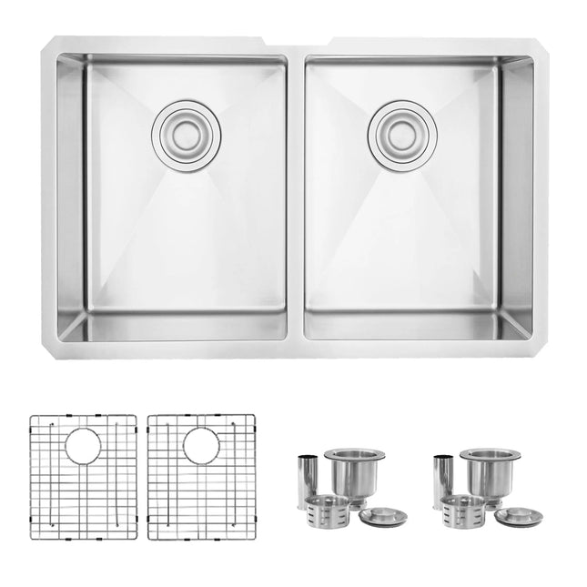 STYLISH 28 inch Double Bowl Undermount Stainless Steel Kitchen Sink S-300XG - Plumbing Market
