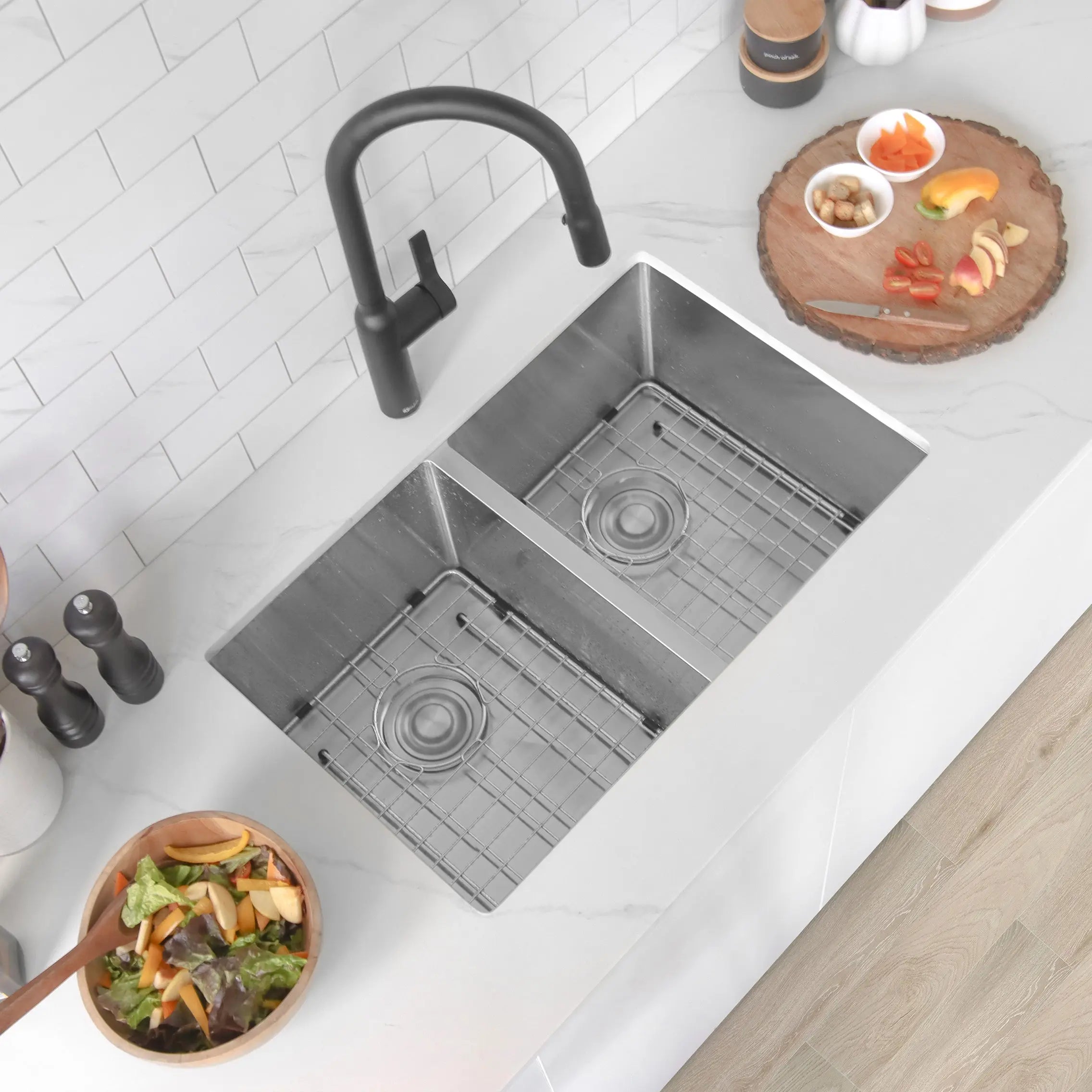 STYLISH 28 inch Double Bowl Undermount Stainless Steel Kitchen Sink S-300XG - Plumbing Market