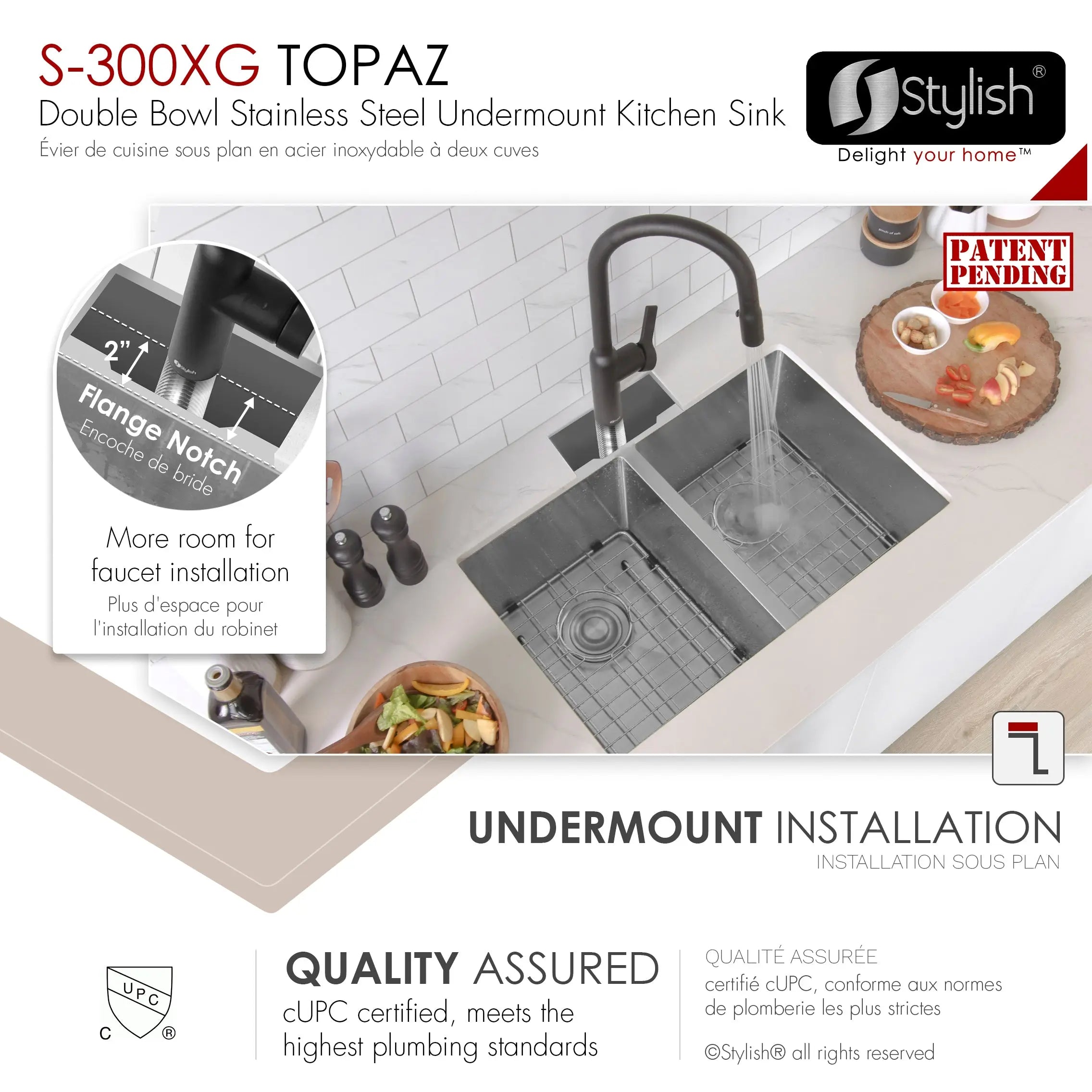 STYLISH 28 inch Double Bowl Undermount Stainless Steel Kitchen Sink S-300XG - Plumbing Market