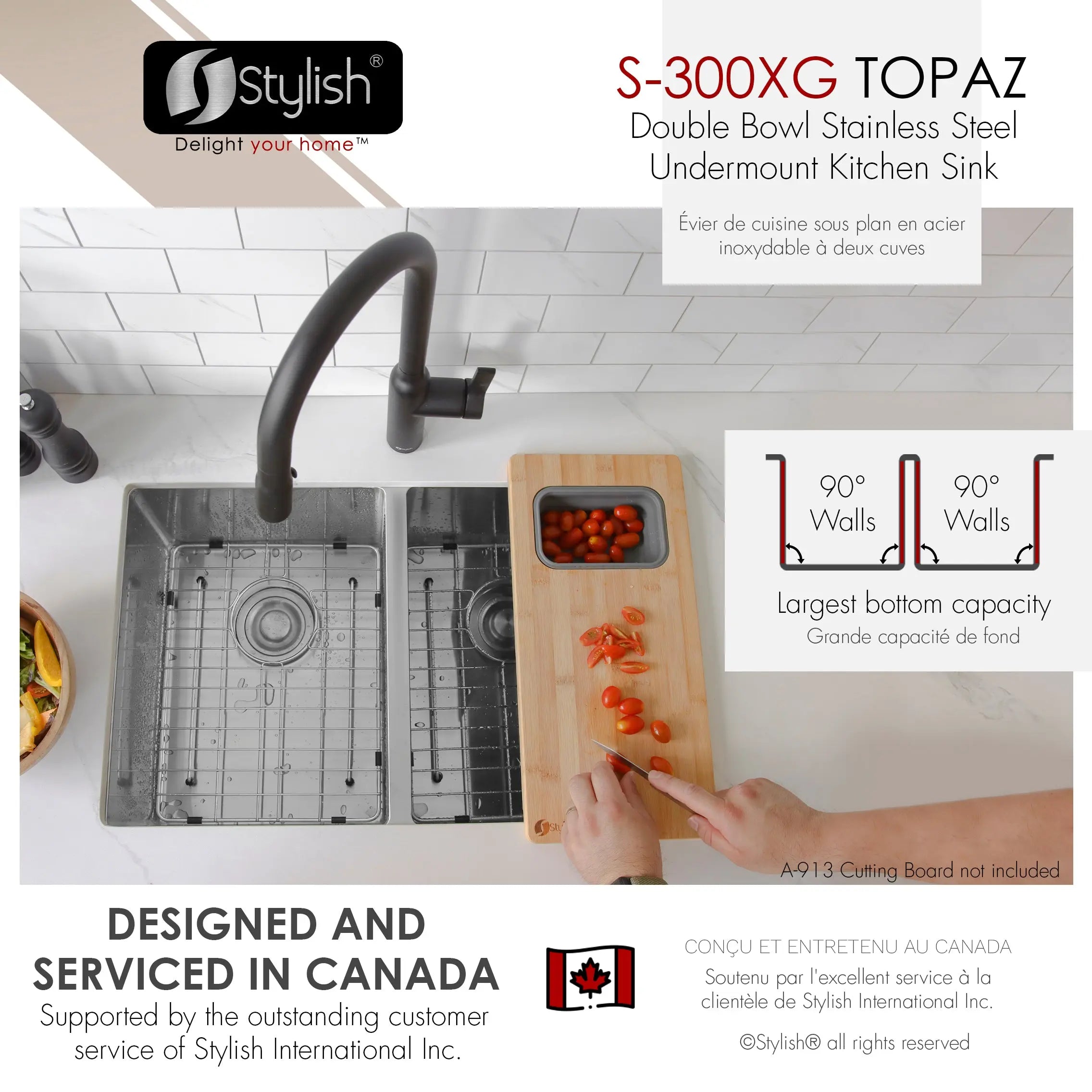 STYLISH 28 inch Double Bowl Undermount Stainless Steel Kitchen Sink S-300XG - Plumbing Market