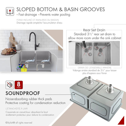 STYLISH 28 inch Double Bowl Undermount Stainless Steel Kitchen Sink S-300XG - Plumbing Market