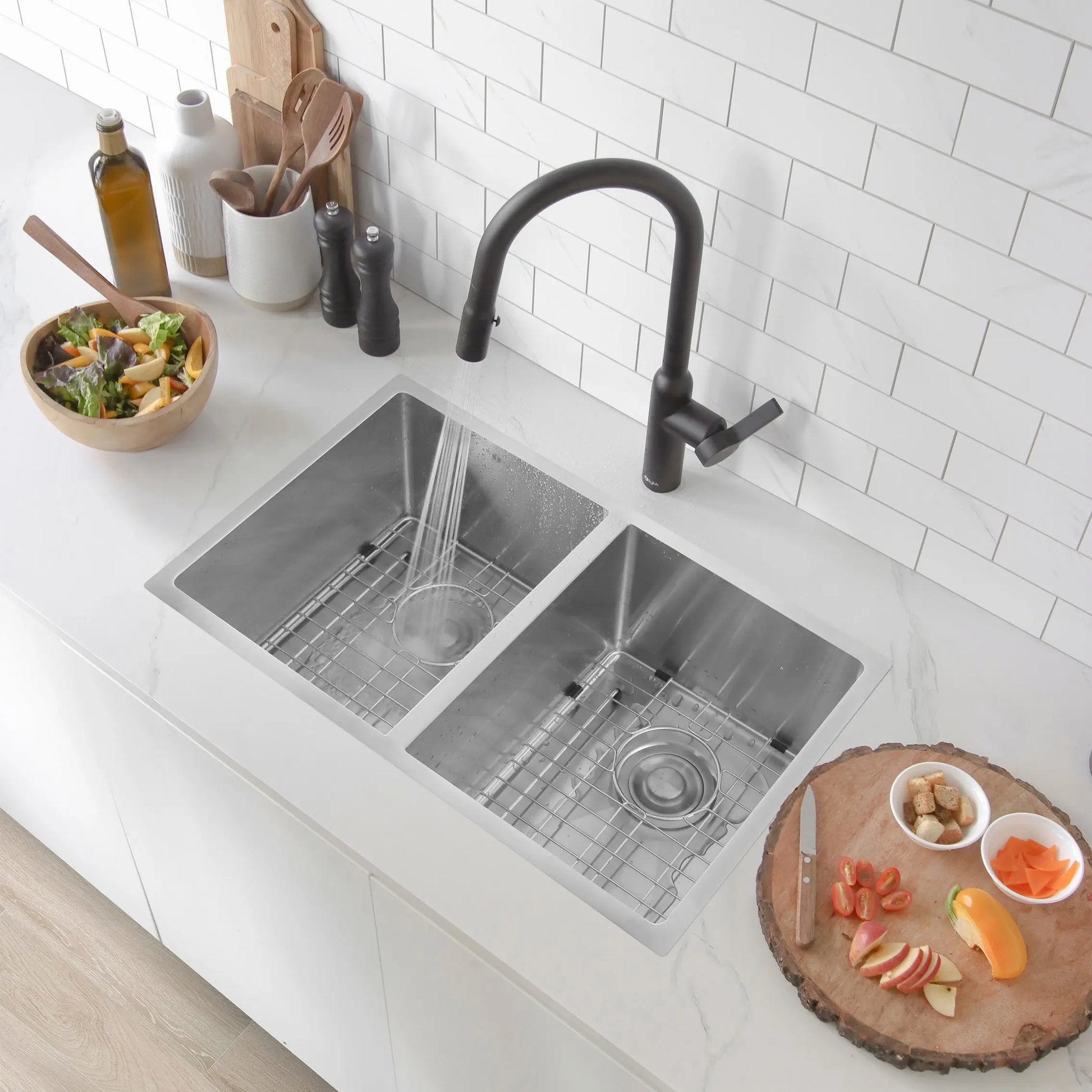 STYLISH 28 inch Double Bowl Undermount Stainless Steel Kitchen Sink S-300XG - Plumbing Market
