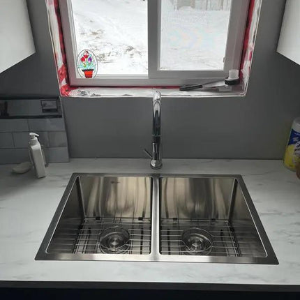 STYLISH 28 inch Double Bowl Undermount Stainless Steel Kitchen Sink S-300XG - Plumbing Market