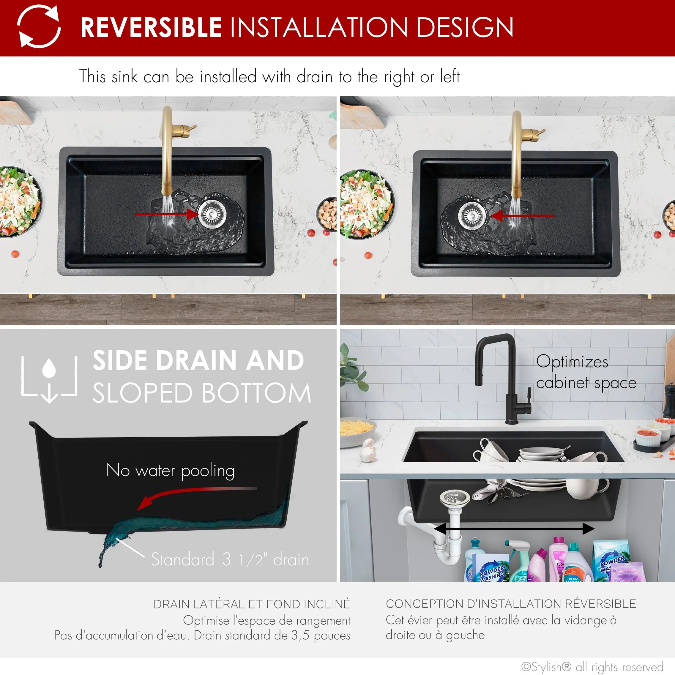 STYLISH 28 inch Dual Mount  Workstation Single Bowl Black Composite Granite Kitchen Sink with Built in Accessories S-828WN - Plumbing Market