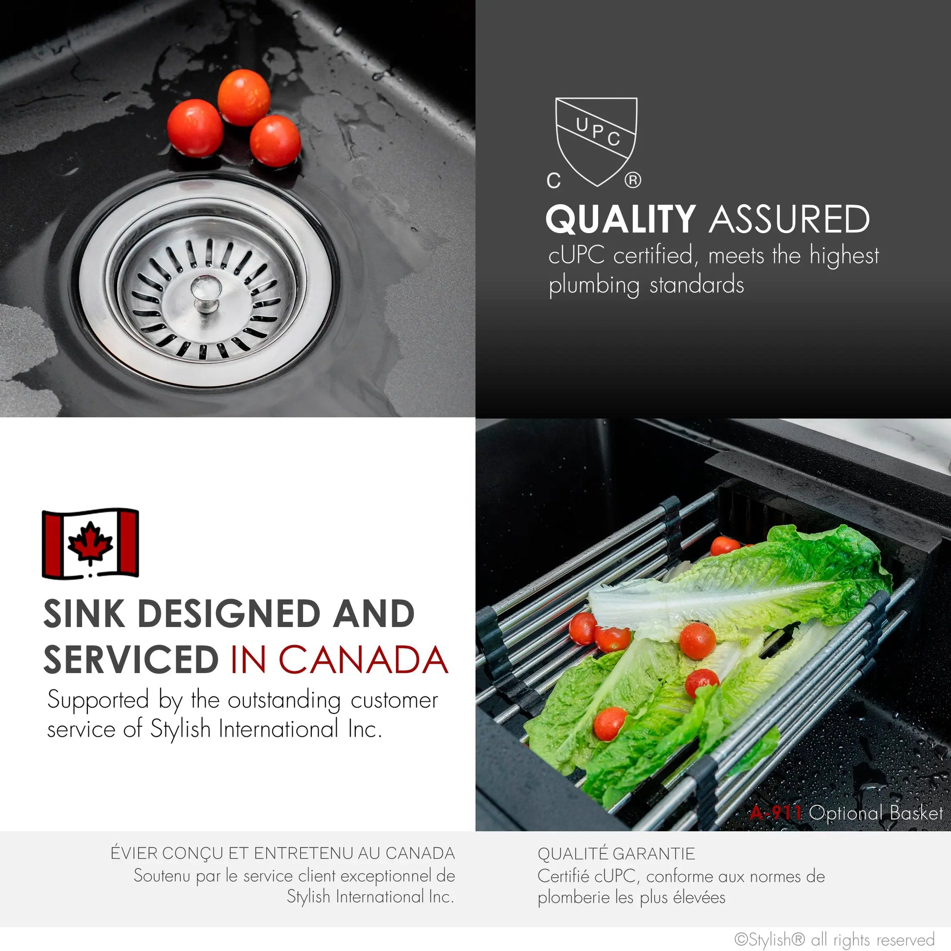 STYLISH 28 inch Dual Mount  Workstation Single Bowl Black Composite Granite Kitchen Sink with Built in Accessories S-828WN - Plumbing Market