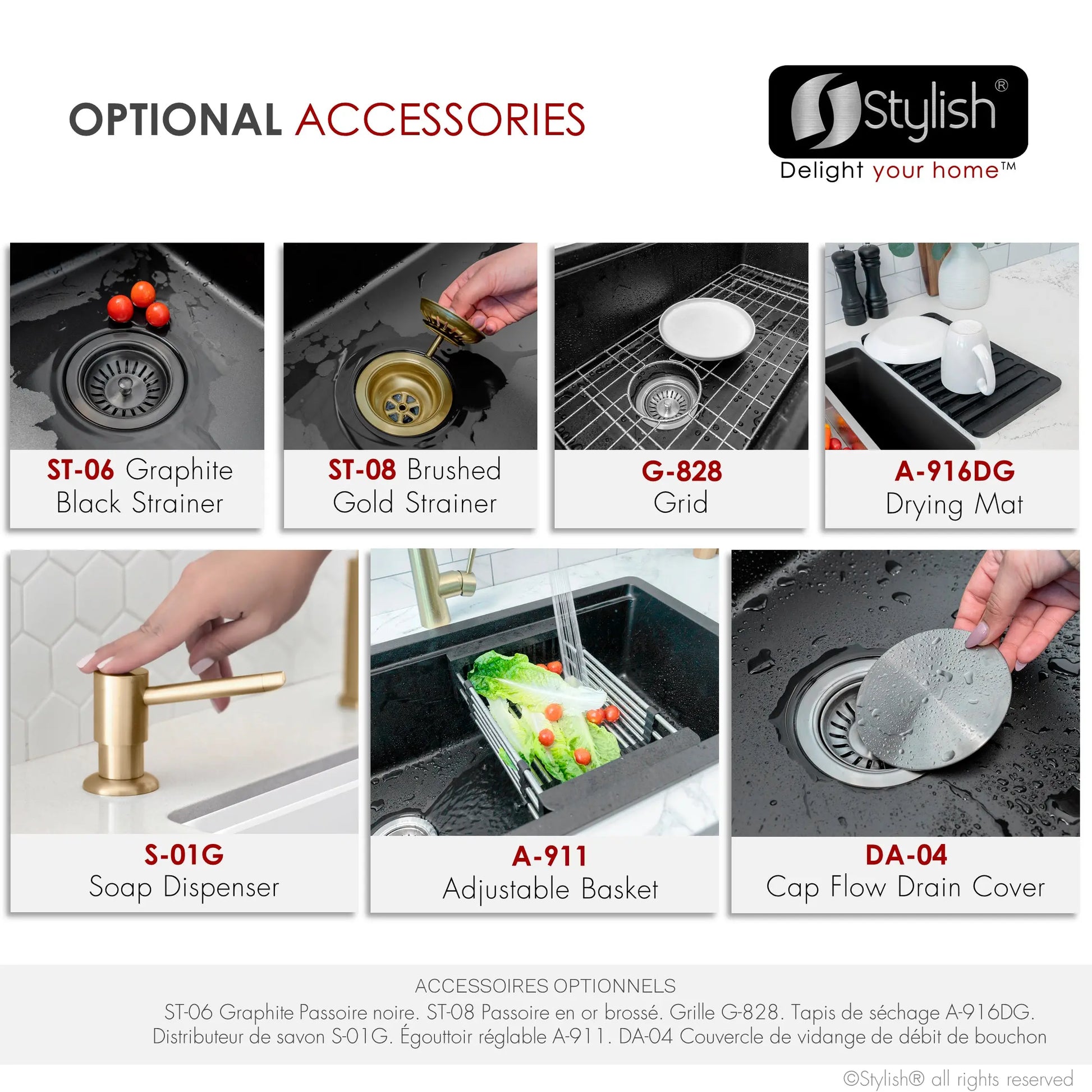 STYLISH 28 inch Dual Mount  Workstation Single Bowl Black Composite Granite Kitchen Sink with Built in Accessories S-828WN - Plumbing Market