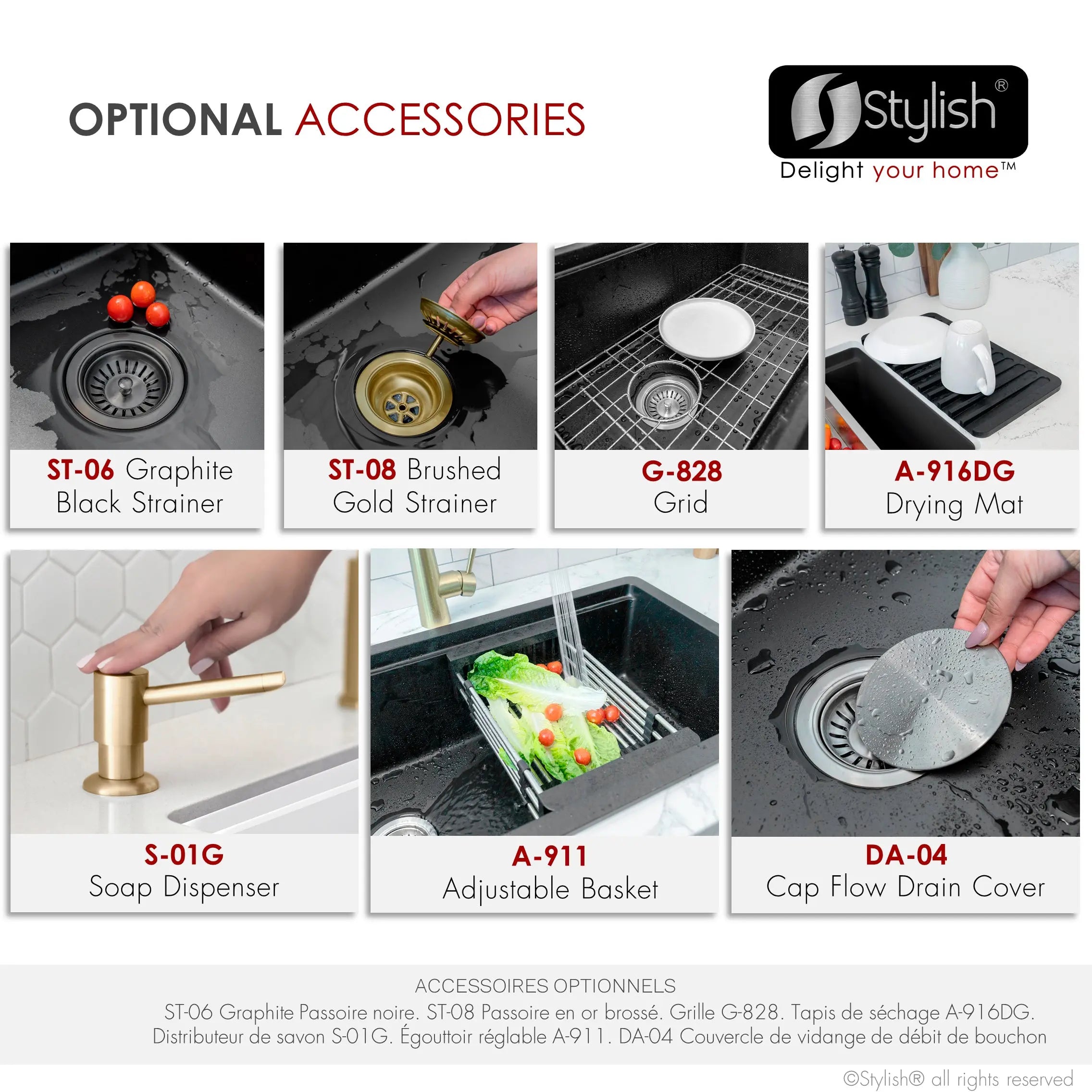 STYLISH 28 inch Dual Mount  Workstation Single Bowl Black Composite Granite Kitchen Sink with Built in Accessories S-828WN - Plumbing Market