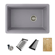 STYLISH 28 inch Dual Mount  Workstation Single Bowl Gray Composite Granite Kitchen Sink with Built in Accessories S-828WL - Plumbing Market