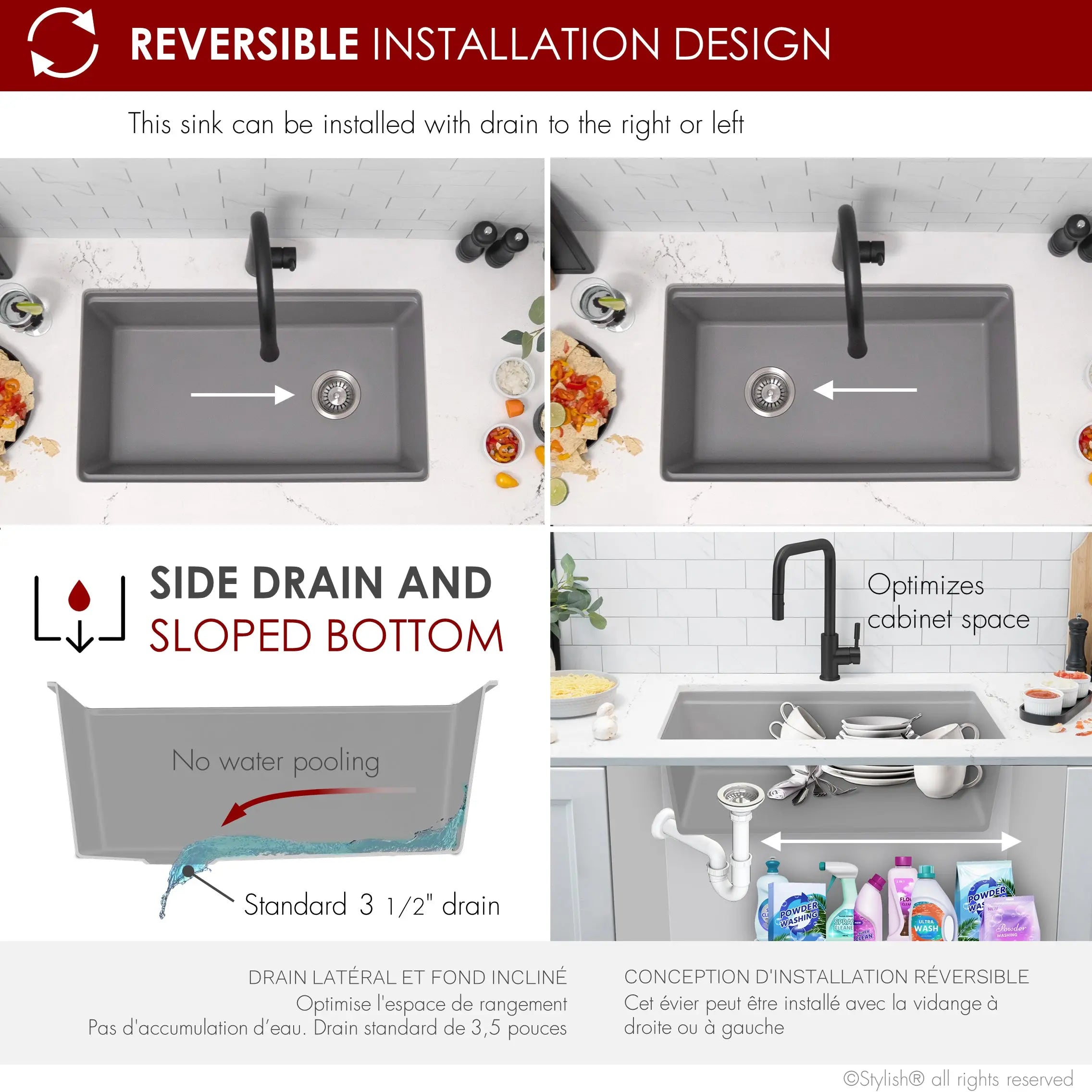 STYLISH 28 inch Dual Mount  Workstation Single Bowl Gray Composite Granite Kitchen Sink with Built in Accessories S-828WL - Plumbing Market