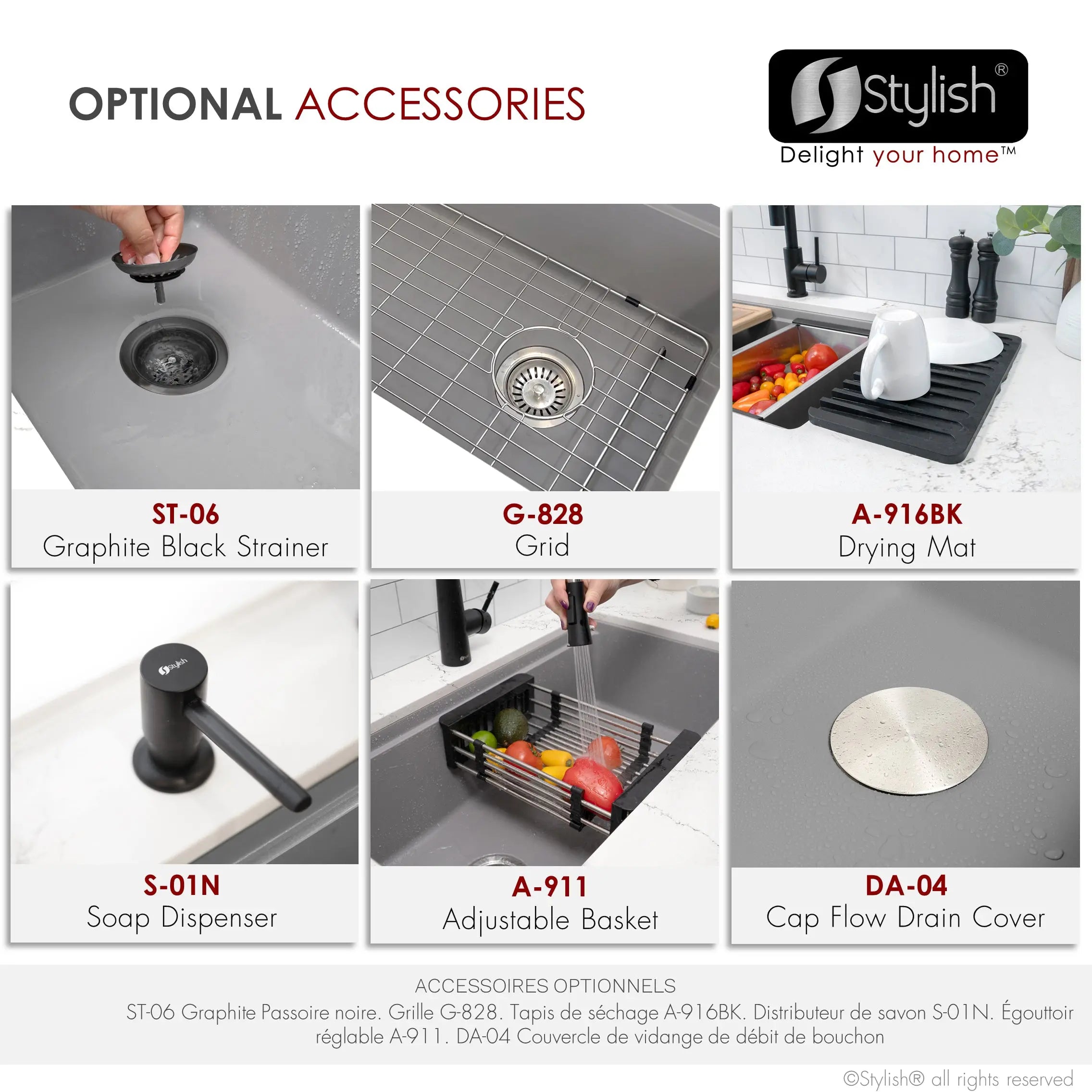 STYLISH 28 inch Dual Mount  Workstation Single Bowl Gray Composite Granite Kitchen Sink with Built in Accessories S-828WL - Plumbing Market