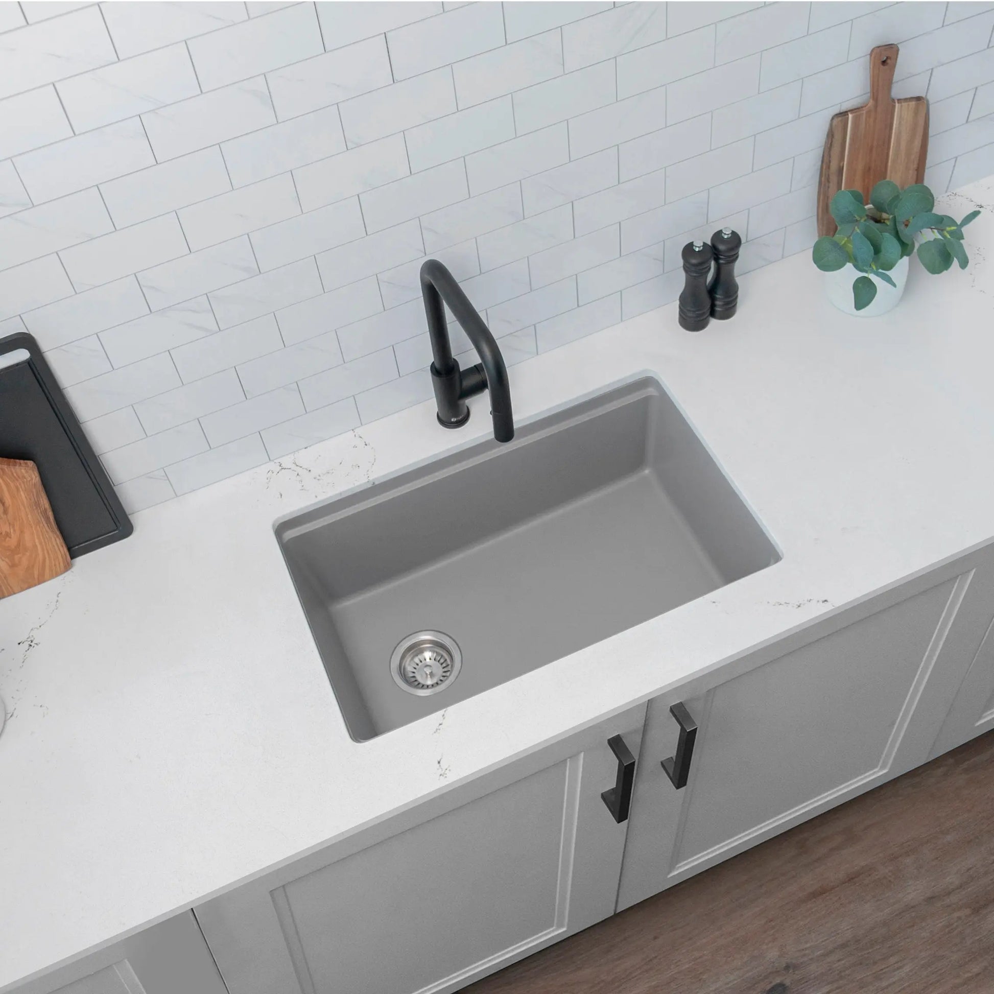 STYLISH 28 inch Dual Mount  Workstation Single Bowl Gray Composite Granite Kitchen Sink with Built in Accessories S-828WL - Plumbing Market