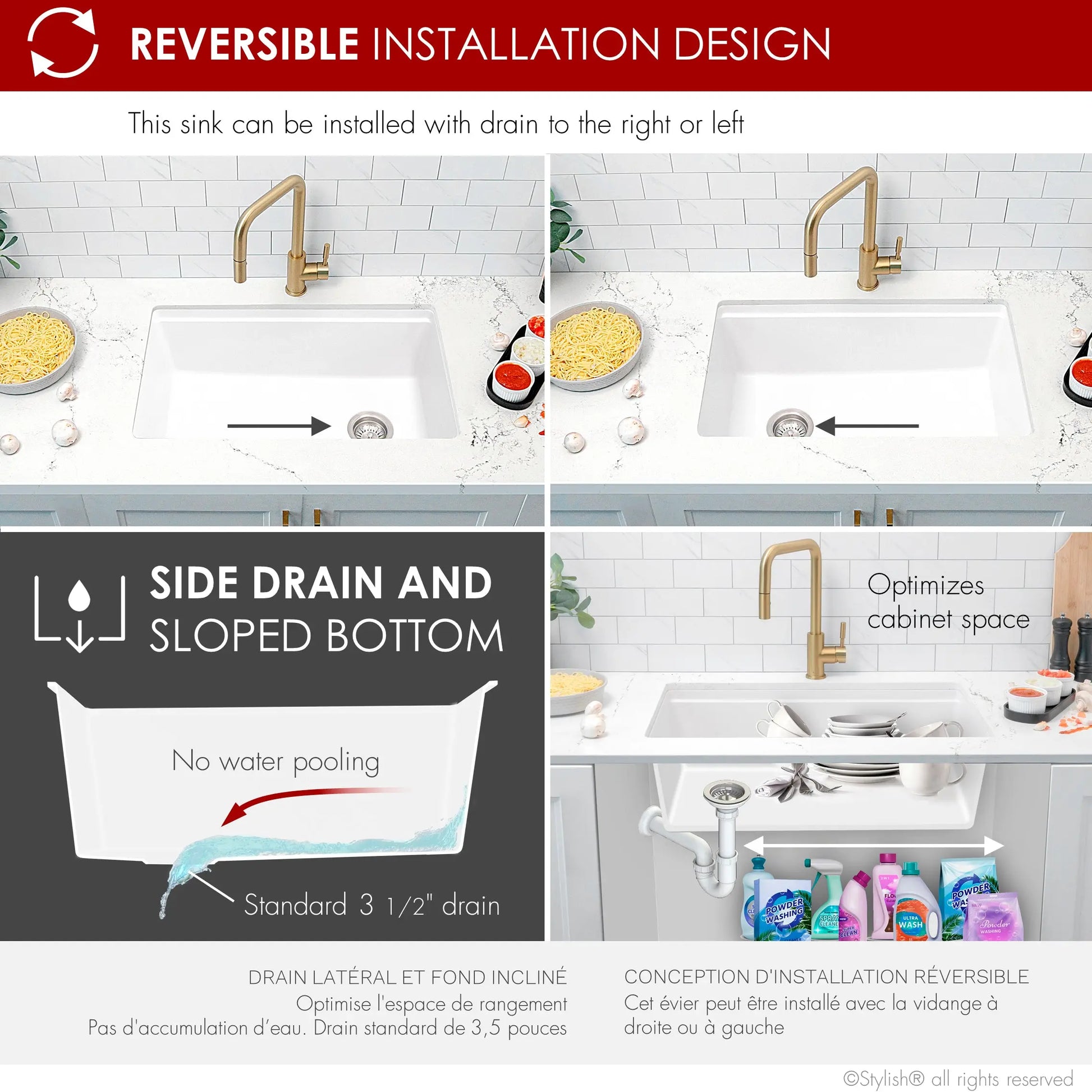 STYLISH 28 inch Dual Mount  Workstation Single Bowl White Composite Granite Kitchen Sink with Built in Accessories S-828WH - Plumbing Market