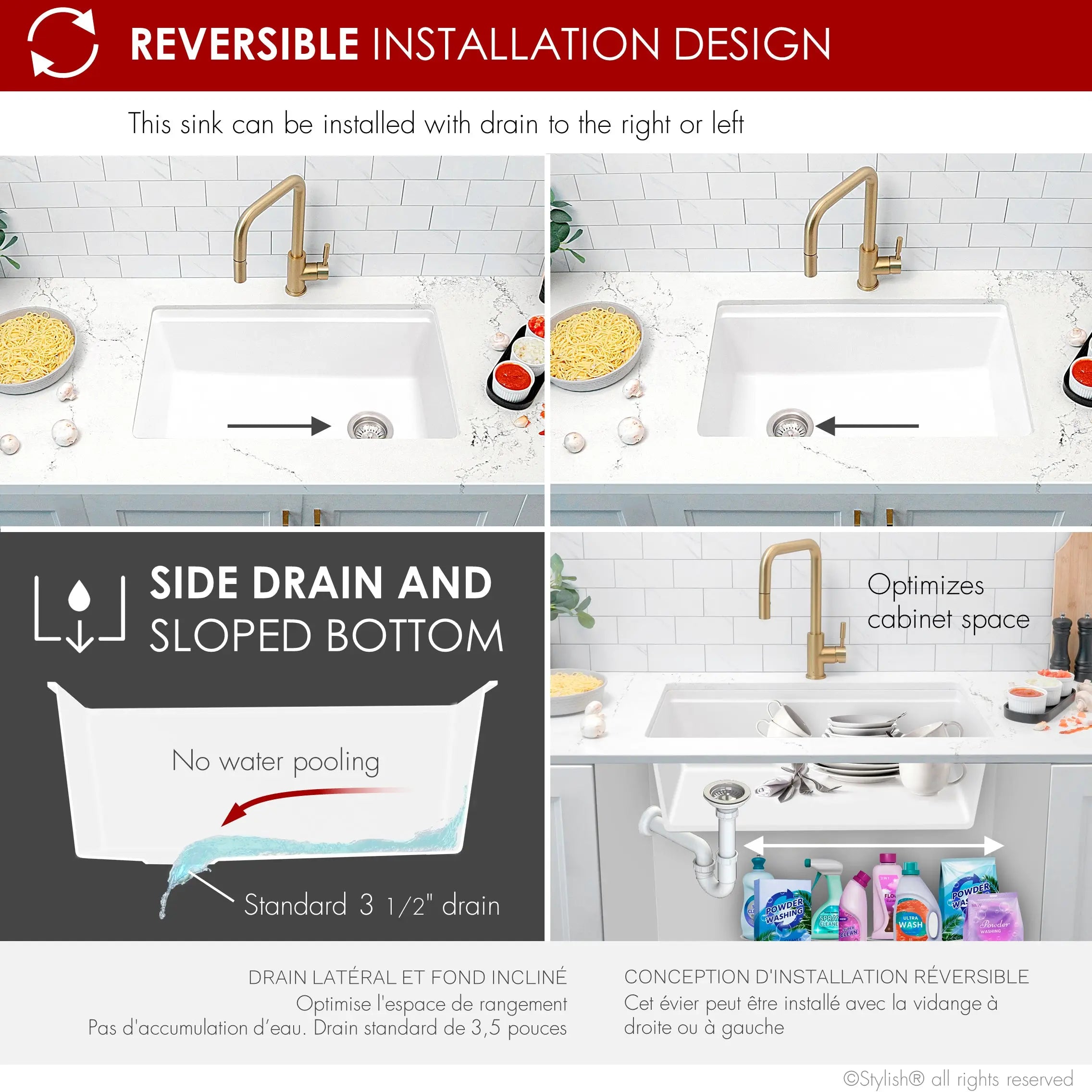 STYLISH 28 inch Dual Mount  Workstation Single Bowl White Composite Granite Kitchen Sink with Built in Accessories S-828WH - Plumbing Market