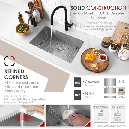 STYLISH 28 inch Single Bowl Drop-in/Undermount Stainless Steel Kitchen Sink S-306G - Plumbing Market