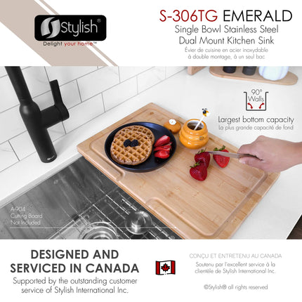 STYLISH 28 inch Single Bowl Drop-in/Undermount Stainless Steel Kitchen Sink S-306G - Plumbing Market