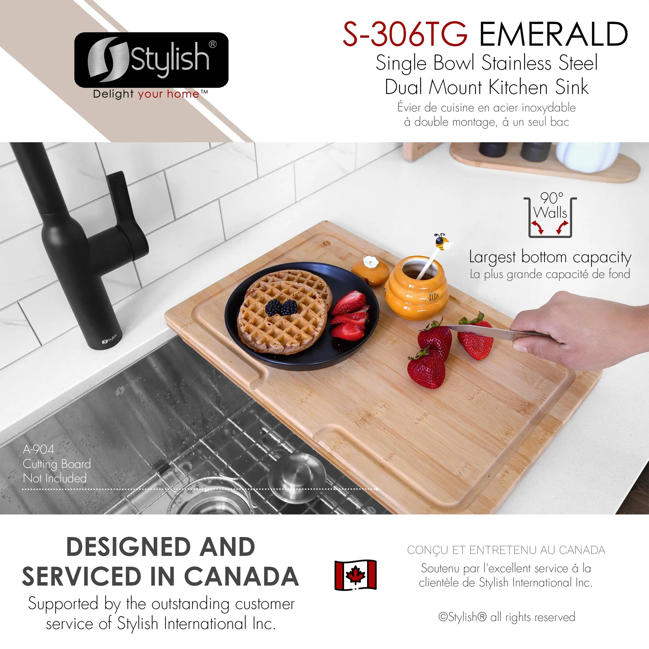 STYLISH 28 inch Single Bowl Drop-in/Undermount Stainless Steel Kitchen Sink S-306G - Plumbing Market