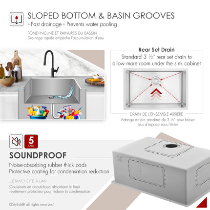 STYLISH 28 inch Single Bowl Drop-in/Undermount Stainless Steel Kitchen Sink S-306G - Plumbing Market
