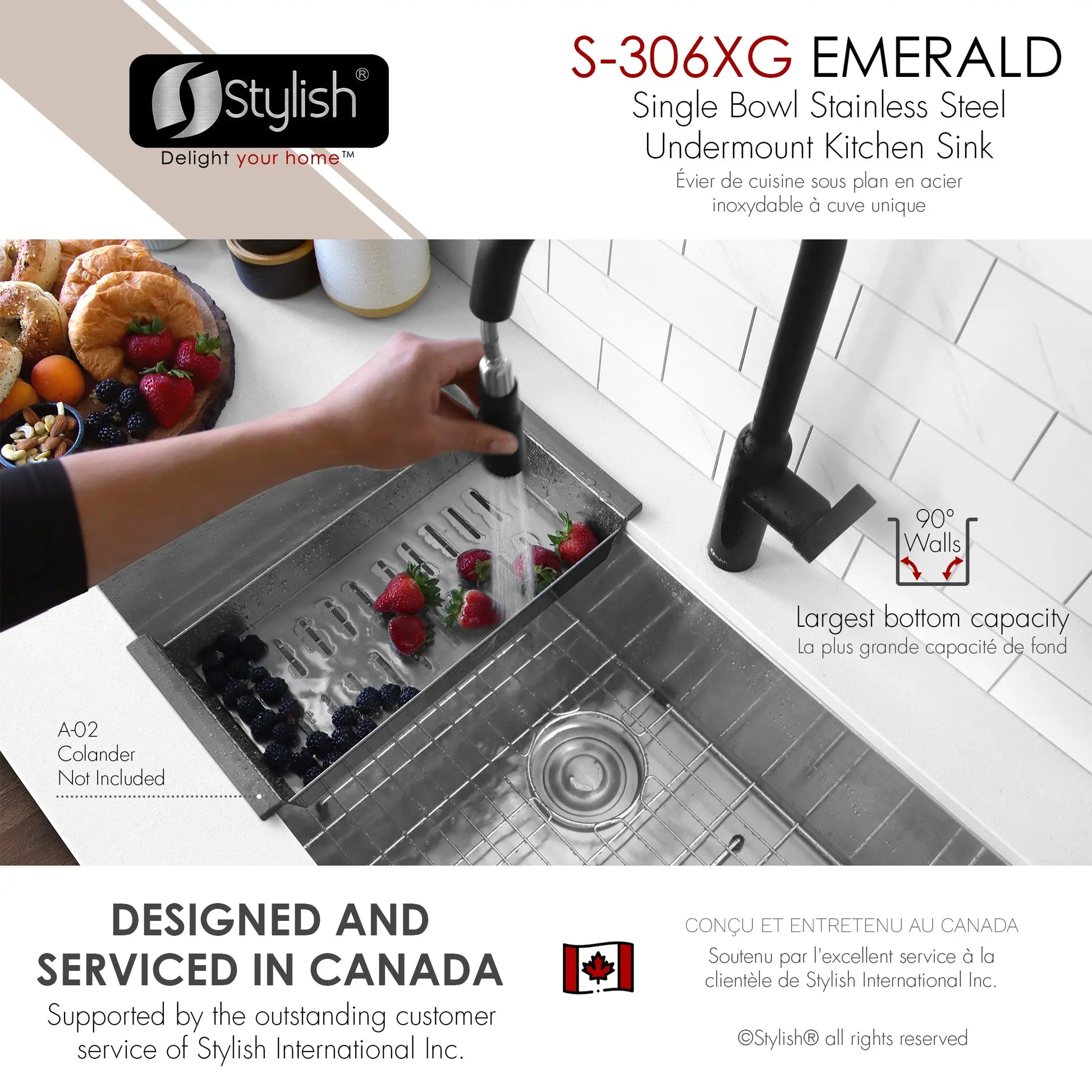 STYLISH 28 inch Single Bowl Undermount Stainless Steel Kitchen Sink S-306XG - Plumbing Market