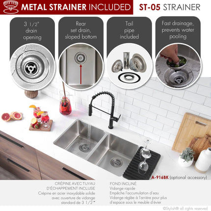 STYLISH 29 inch Double Bowl Undermount and Drop-in Stainless Steel Kitchen Sink S-414T - Plumbing Market