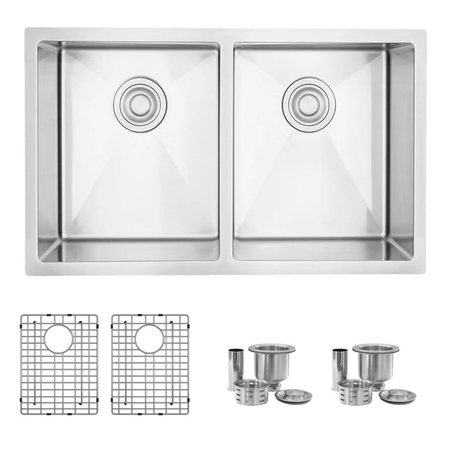 STYLISH 30 inch Double Bowl Undermount Stainless Steel Kitchen Sink S-304XG - Plumbing Market