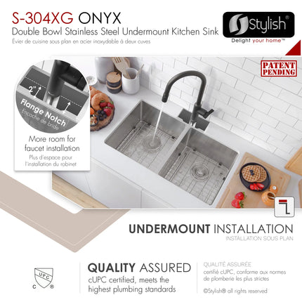 STYLISH 30 inch Double Bowl Undermount Stainless Steel Kitchen Sink S-304XG - Plumbing Market