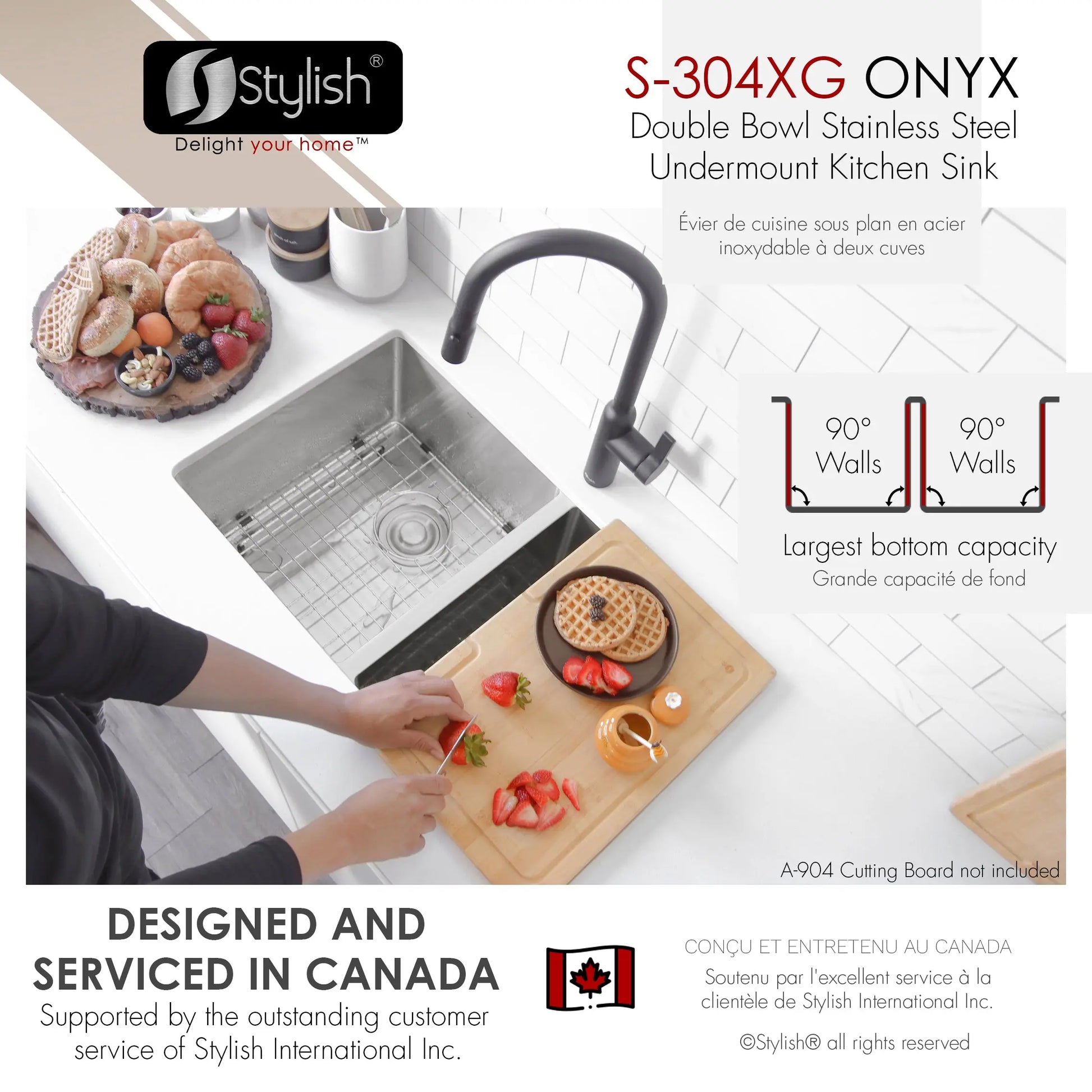 STYLISH 30 inch Double Bowl Undermount Stainless Steel Kitchen Sink S-304XG - Plumbing Market