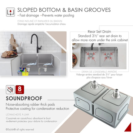 STYLISH 30 inch Double Bowl Undermount Stainless Steel Kitchen Sink S-304XG - Plumbing Market