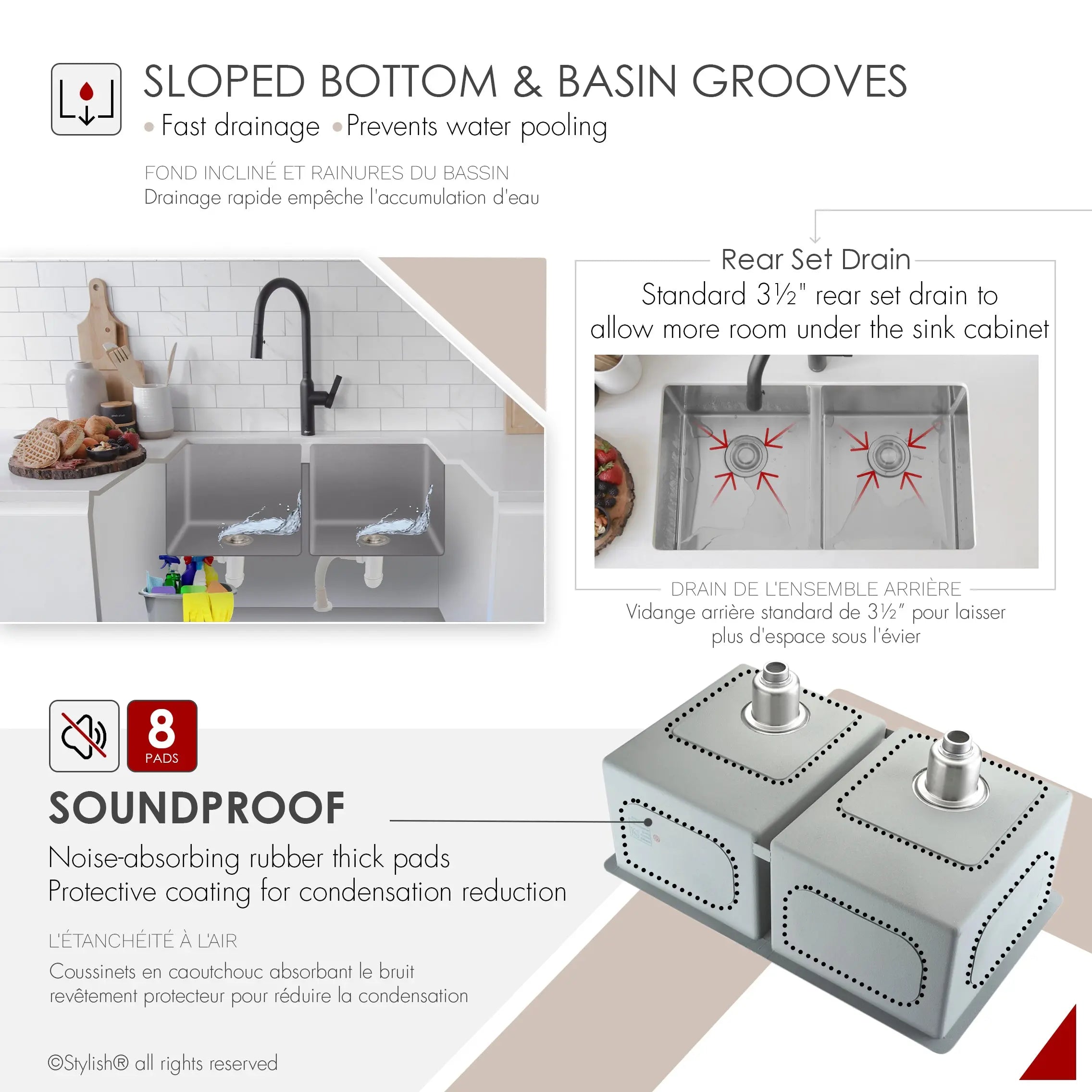 STYLISH 30 inch Double Bowl Undermount Stainless Steel Kitchen Sink S-304XG - Plumbing Market
