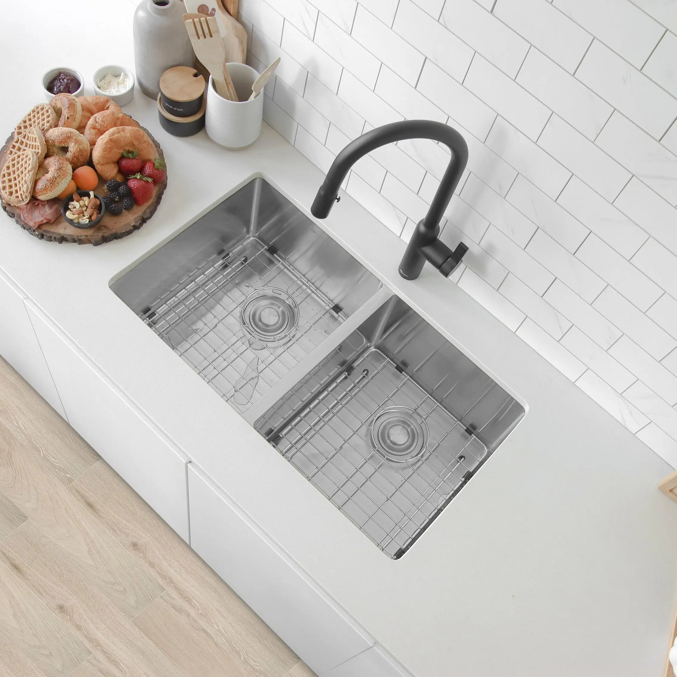 STYLISH 30 inch Double Bowl Undermount and Drop-in Stainless Steel Kitchen Sink S-304TG - Plumbing Market