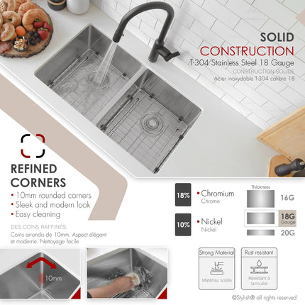 STYLISH 30 inch Double Bowl Undermount and Drop-in Stainless Steel Kitchen Sink S-304TG - Plumbing Market