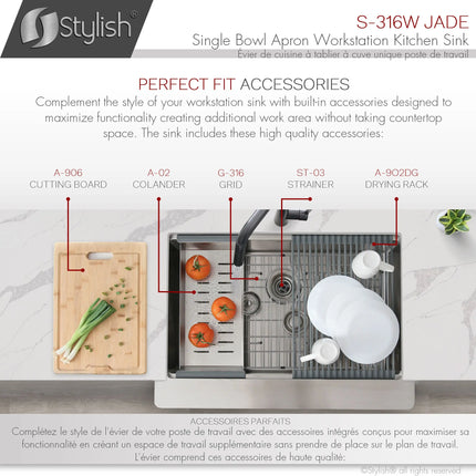 STYLISH 30 inch Farmhouse Single Bowl Stainless Steel Apron Kitchen Sink S-316W - Plumbing Market