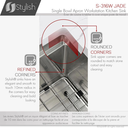 STYLISH 30 inch Farmhouse Single Bowl Stainless Steel Apron Kitchen Sink S-316W - Plumbing Market