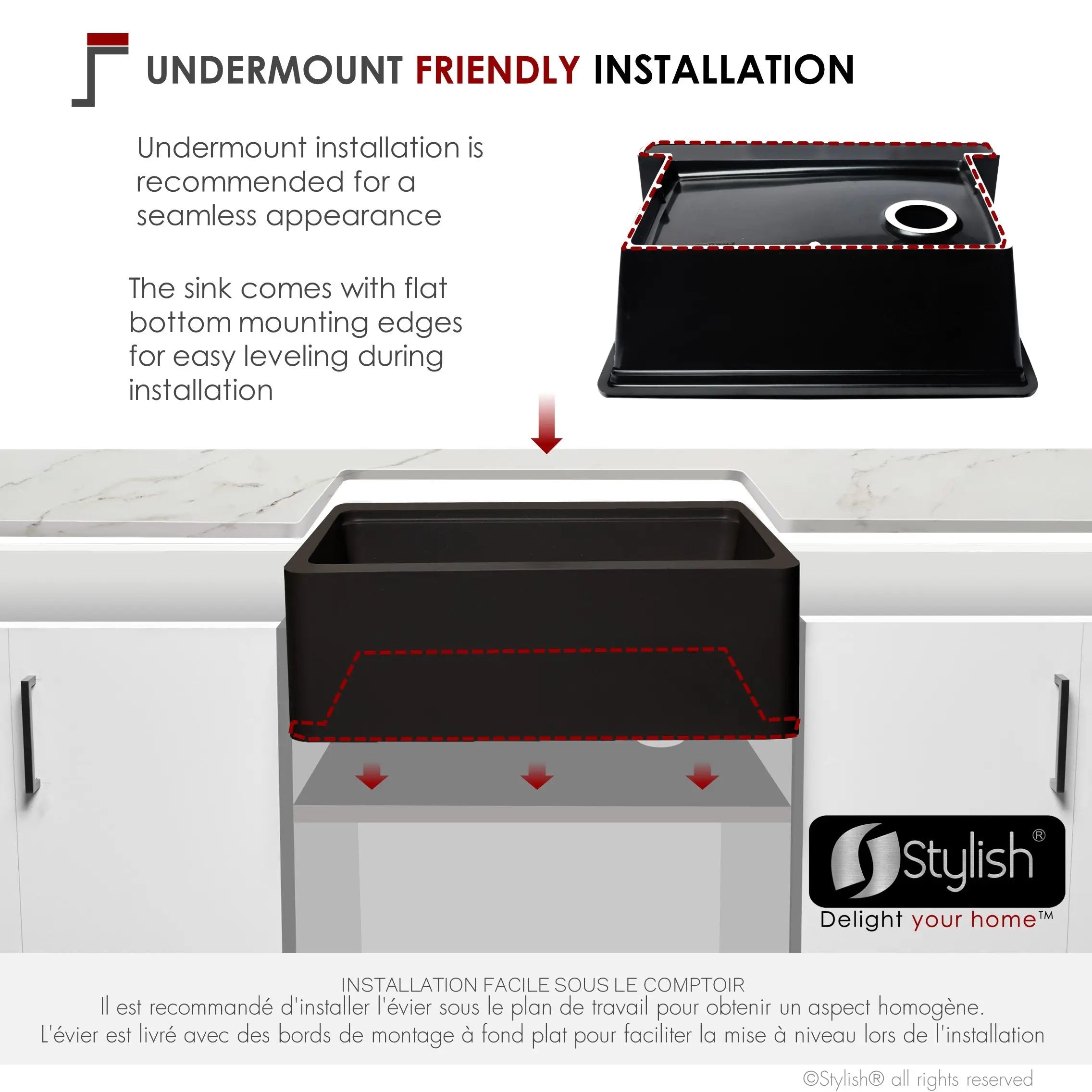 STYLISH 30 inch Farmhouse Workstation Single Bowl Black Composite Apron Kitchen Sink with Built-in Accessories S-830WN Bronte - Plumbing Market
