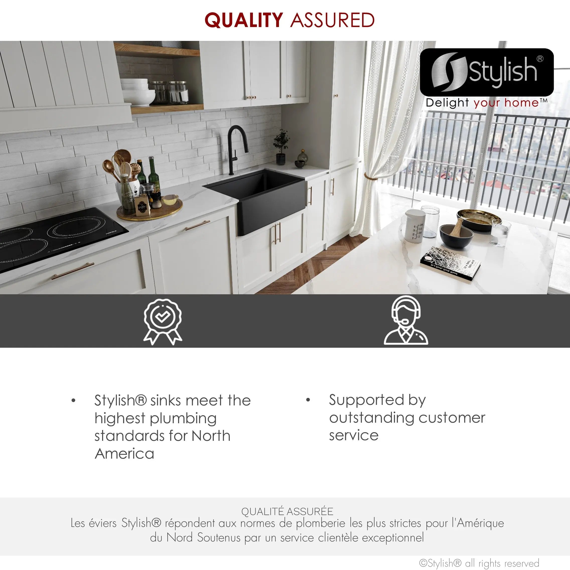 STYLISH 30 inch Farmhouse Workstation Single Bowl Black Composite Apron Kitchen Sink with Built-in Accessories S-830WN Bronte - Plumbing Market