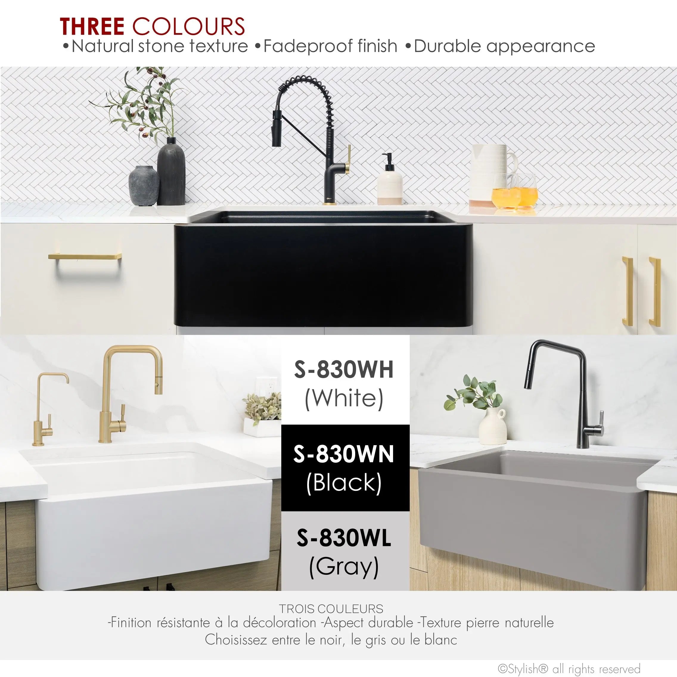 STYLISH 30 inch Farmhouse Workstation Single Bowl Black Composite Apron Kitchen Sink with Built-in Accessories S-830WN Bronte - Plumbing Market