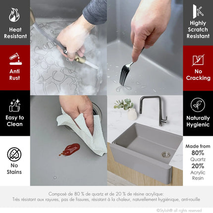 STYLISH 30 inch Farmhouse Workstation Single Bowl Grey Composite Apron Kitchen Sink with Built-in Accessories S-830WL Bronte - Plumbing Market