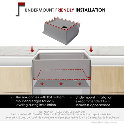 STYLISH 30 inch Farmhouse Workstation Single Bowl Grey Composite Apron Kitchen Sink with Built-in Accessories S-830WL Bronte - Plumbing Market
