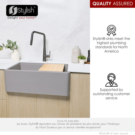 STYLISH 30 inch Farmhouse Workstation Single Bowl Grey Composite Apron Kitchen Sink with Built-in Accessories S-830WL Bronte - Plumbing Market