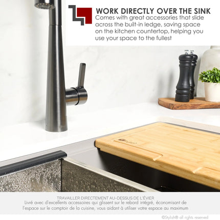 STYLISH 30 inch Farmhouse Workstation Single Bowl Grey Composite Apron Kitchen Sink with Built-in Accessories S-830WL Bronte - Plumbing Market