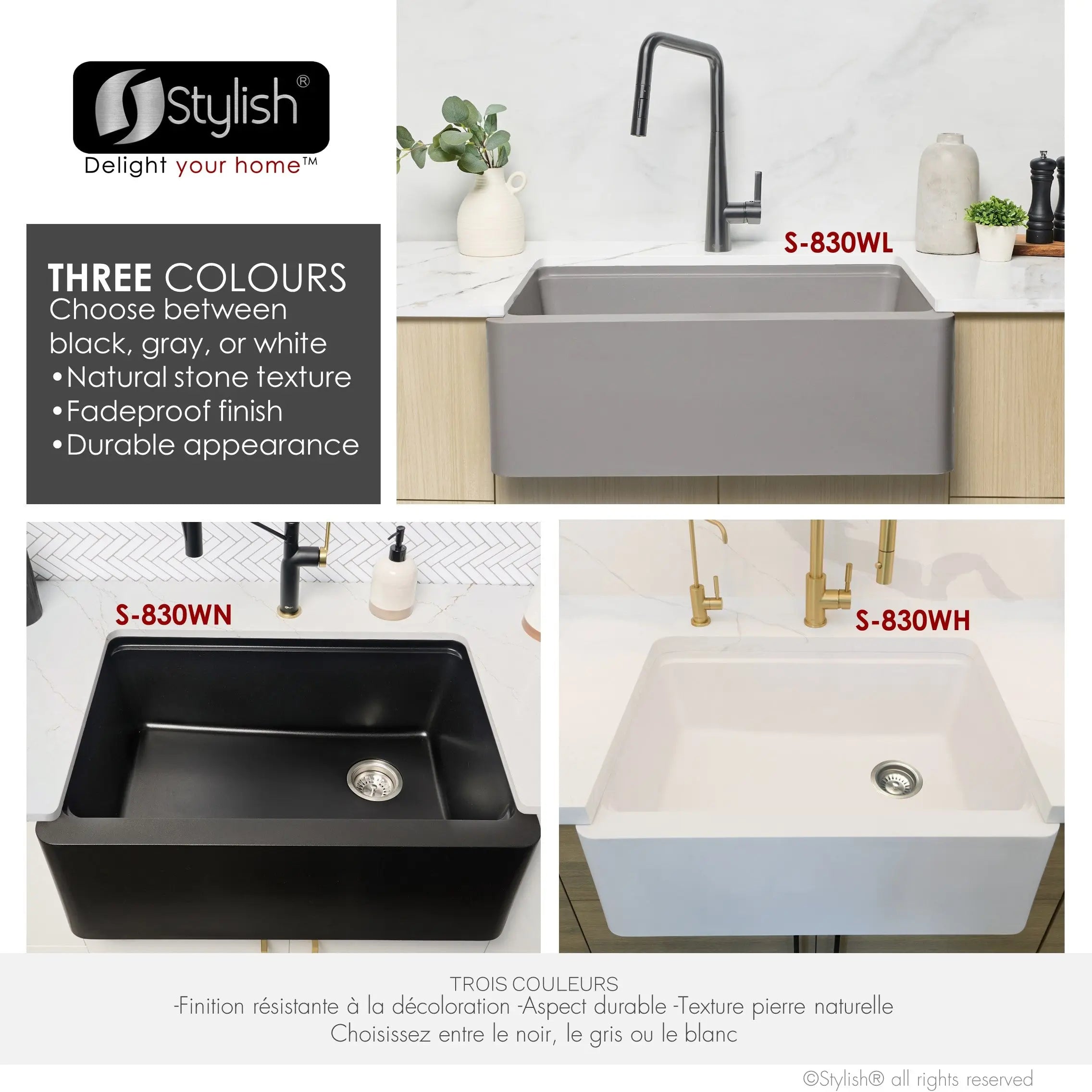STYLISH 30 inch Farmhouse Workstation Single Bowl Grey Composite Apron Kitchen Sink with Built-in Accessories S-830WL Bronte - Plumbing Market