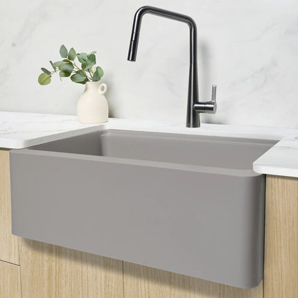 STYLISH 30 inch Farmhouse Workstation Single Bowl Grey Composite Apron Kitchen Sink with Built-in Accessories S-830WL Bronte - Plumbing Market