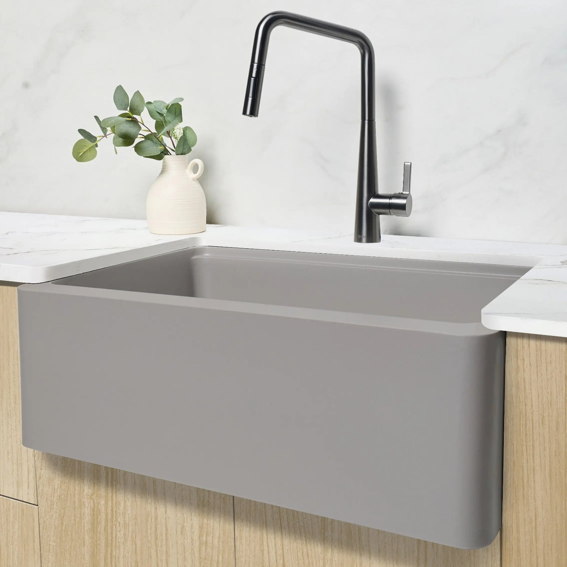 STYLISH 30 inch Farmhouse Workstation Single Bowl Grey Composite Apron Kitchen Sink with Built-in Accessories S-830WL Bronte - Plumbing Market