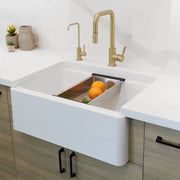 STYLISH 30 inch Farmhouse Workstation Single Bowl White Composite Apron Kitchen Sink with Built-in Accessories S-830WH Bronte - Plumbing Market