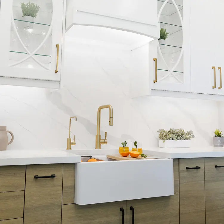 STYLISH 30 inch Farmhouse Workstation Single Bowl White Composite Apron Kitchen Sink with Built-in Accessories S-830WH Bronte - Plumbing Market