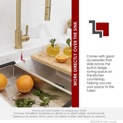 STYLISH 30 inch Farmhouse Workstation Single Bowl White Composite Apron Kitchen Sink with Built-in Accessories S-830WH Bronte - Plumbing Market