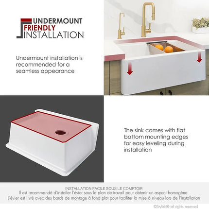 STYLISH 30 inch Farmhouse Workstation Single Bowl White Composite Apron Kitchen Sink with Built-in Accessories S-830WH Bronte - Plumbing Market